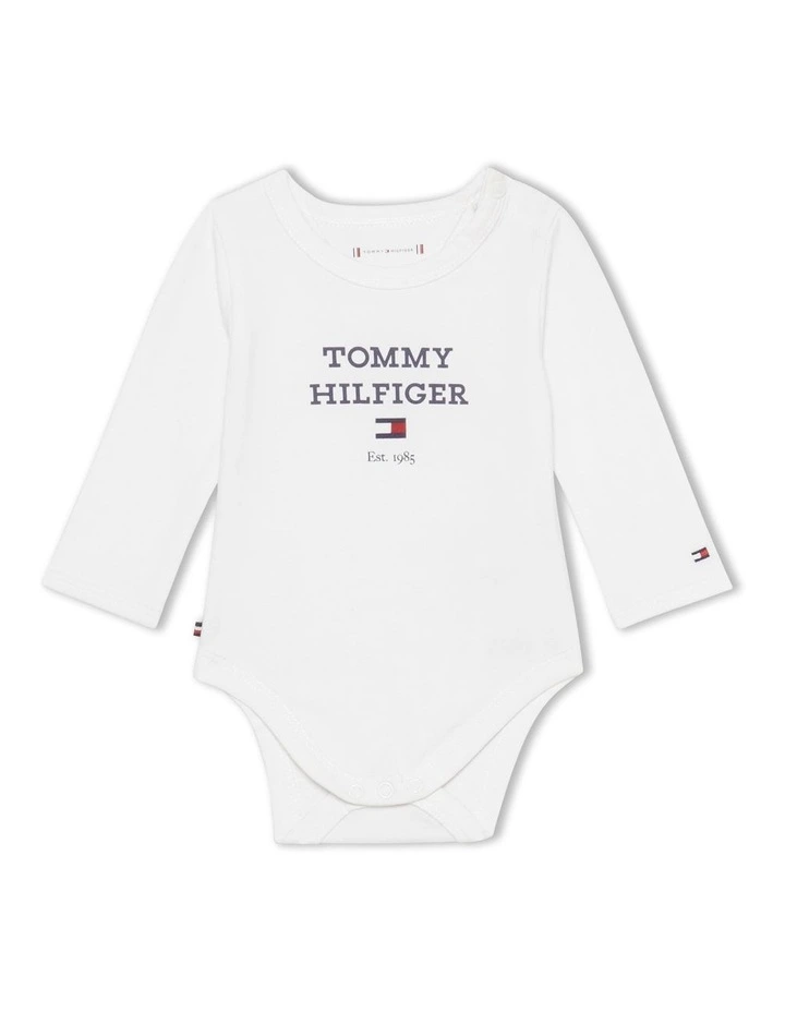 Logo Long Sleeve Fitted Bodysuit in White