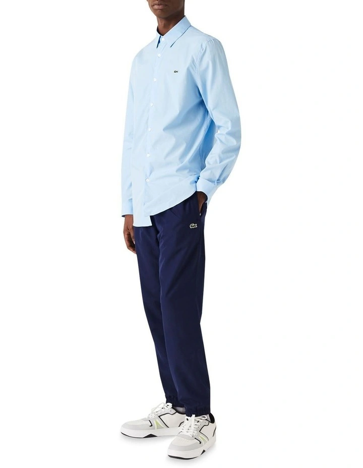 Long Sleeve Slim Stretch Poplin Shirt in Overview Blue