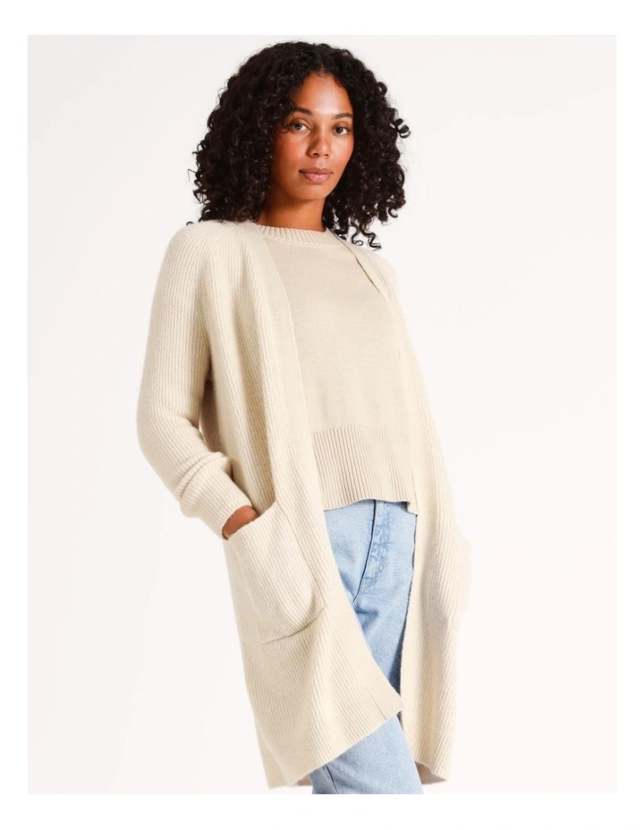 Ribbed Longline Cardigan in Taupe