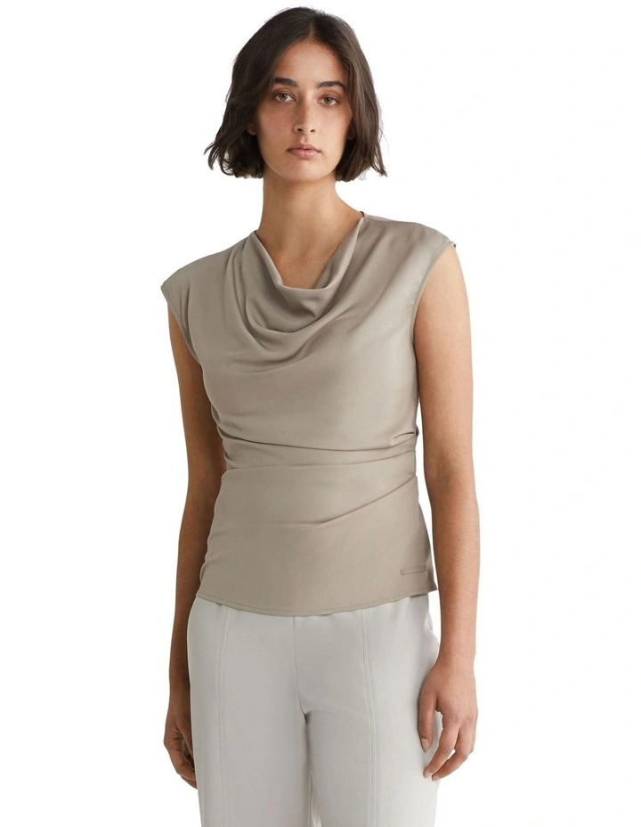 Recycled CDC Draped Top in Neutral Taupe