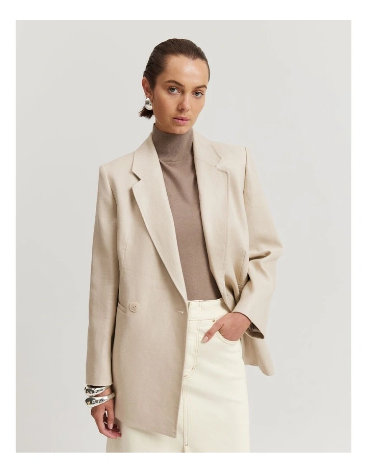 Twill Blazer in Biscuit