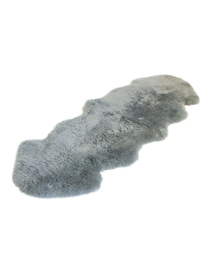 Long Wool Sheepskin Rug Double in Silver Grey