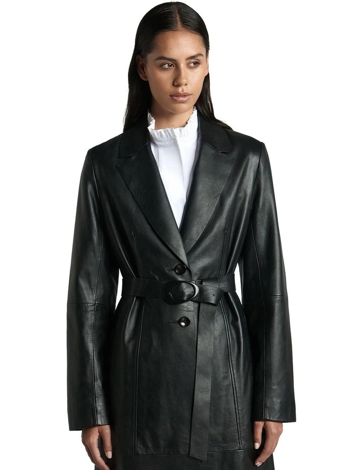 Leather Darted Trench in Black