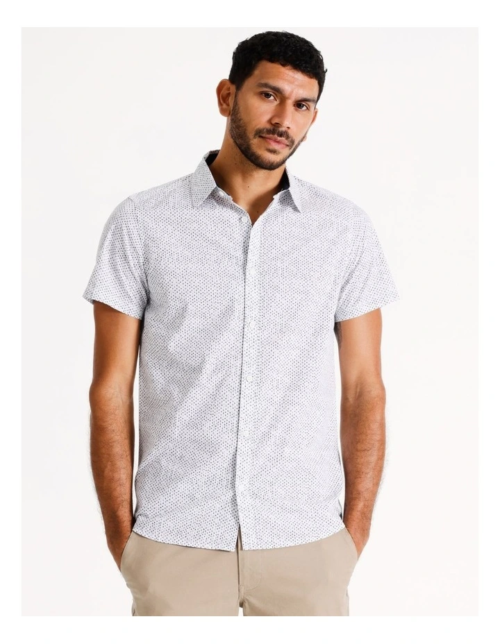 Archie Geo Print Short Sleeve Slim Fit Shirt in Blue