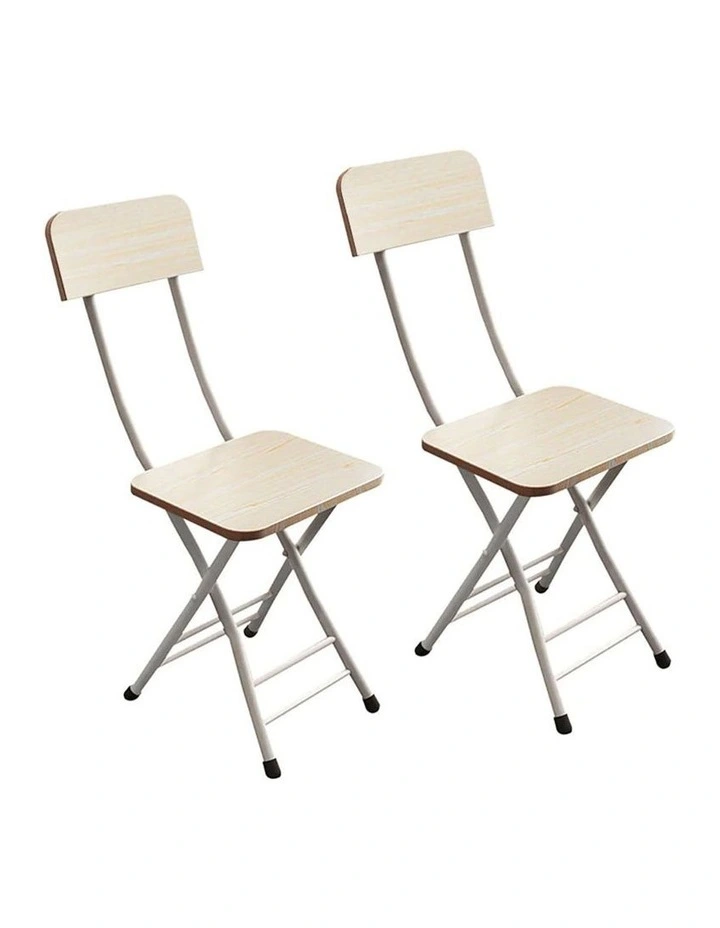 Space Saving Lightweight Foldable Chair Set of 2 in White Maple