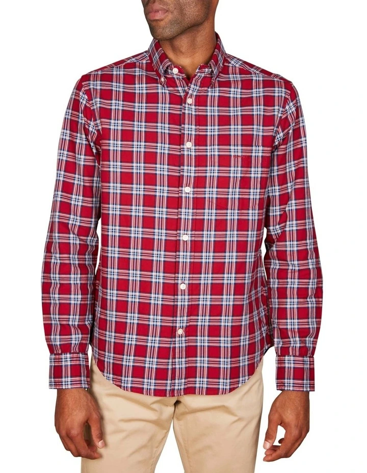 Regular Fit Checked Archive Oxford Shirt in Mahogany Red
