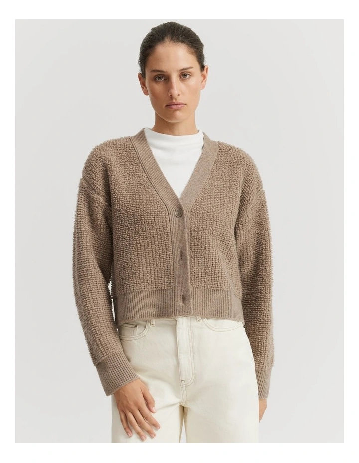 Boucle Crop Cardigan in Fawn