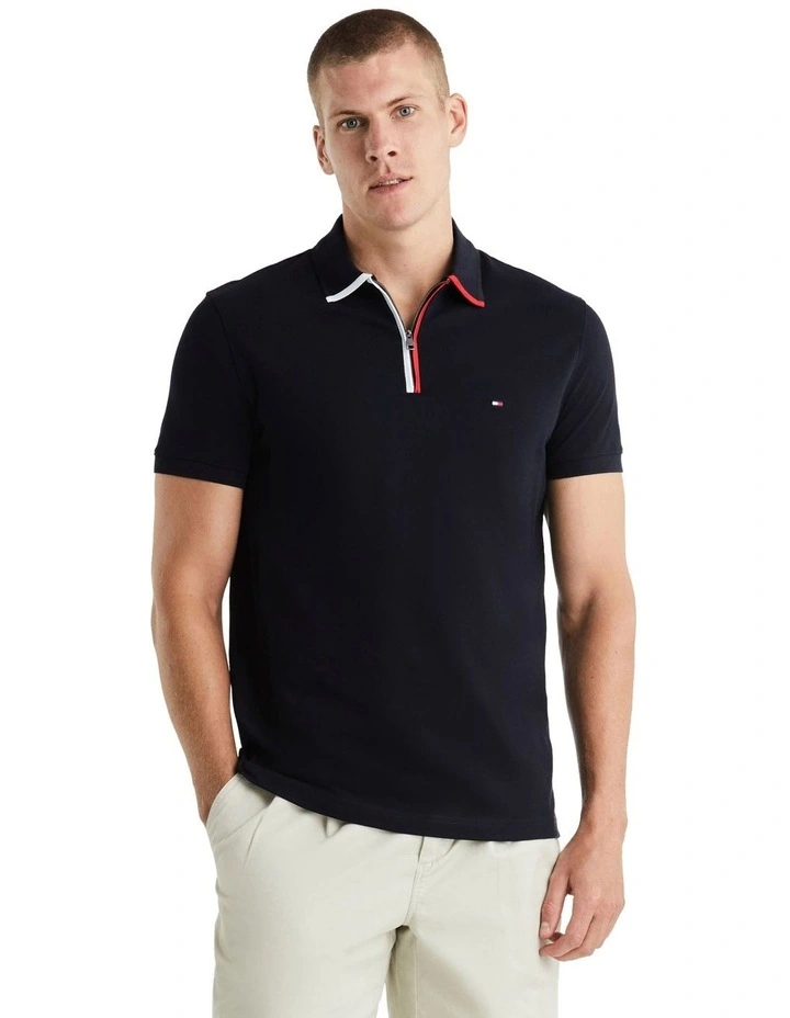 RWB Tipped Half Zip Regular Polo Shirt in Navy
