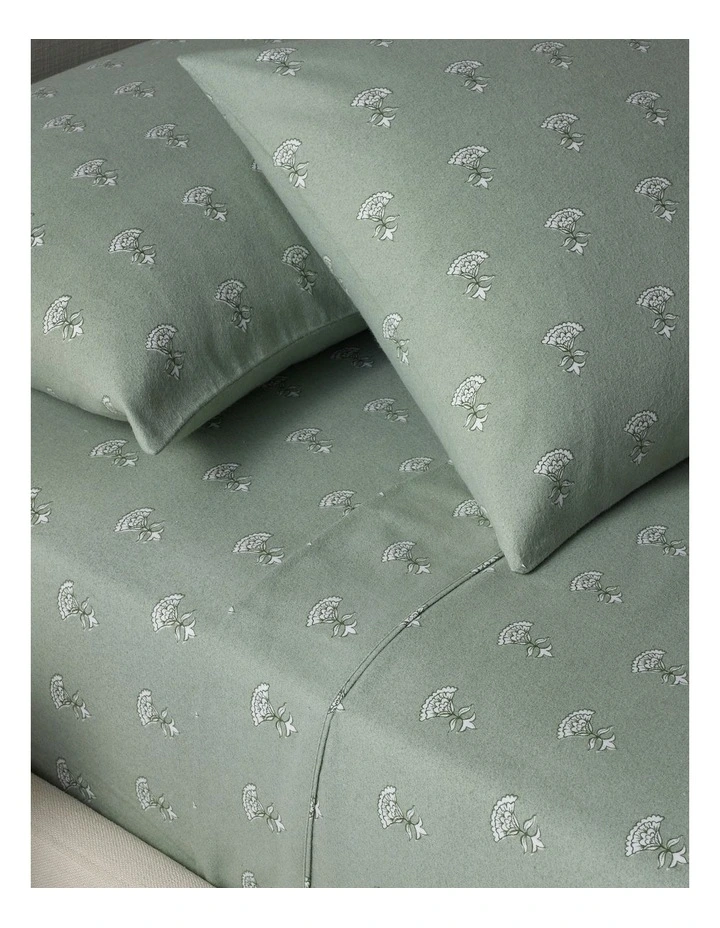 Printed Cotton Flannelette Sheet Set in Sage