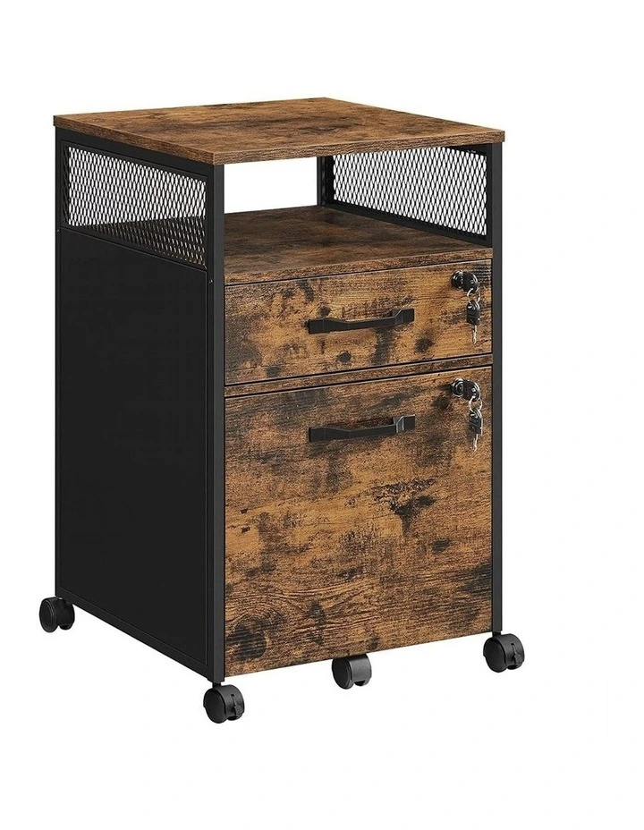 Office File Cabinet with 2 Lockable Drawers in Brown