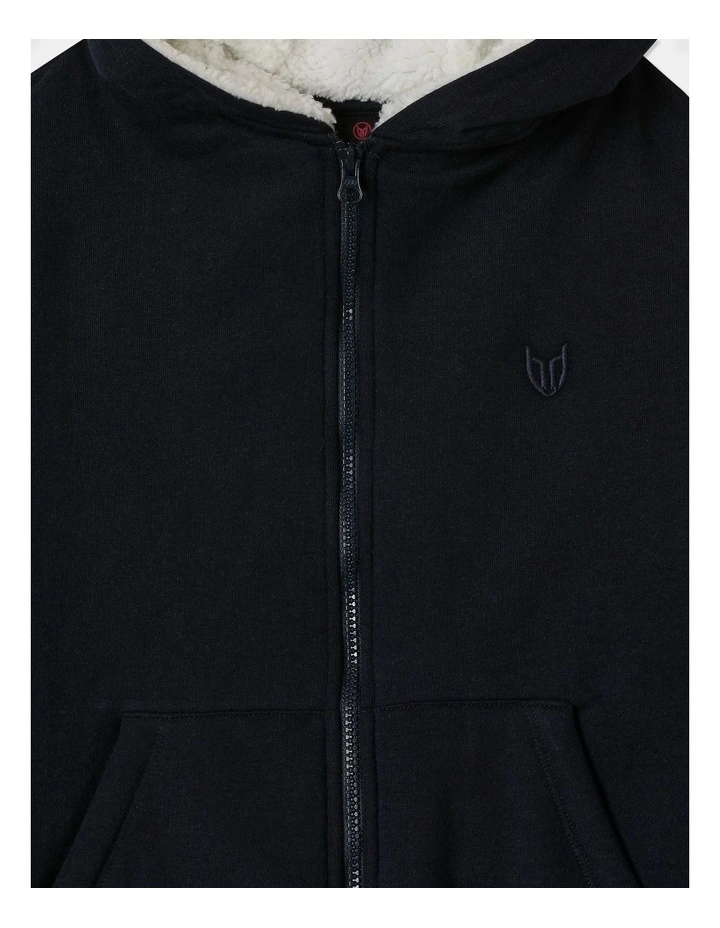 Fleece Zip Thru Sweat Top With Sherpa Lining in Navy
