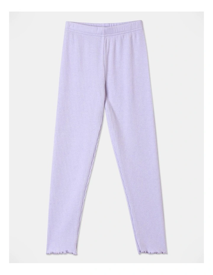 Essential Ribbed Lettuce Edge Legging in Oat Marle