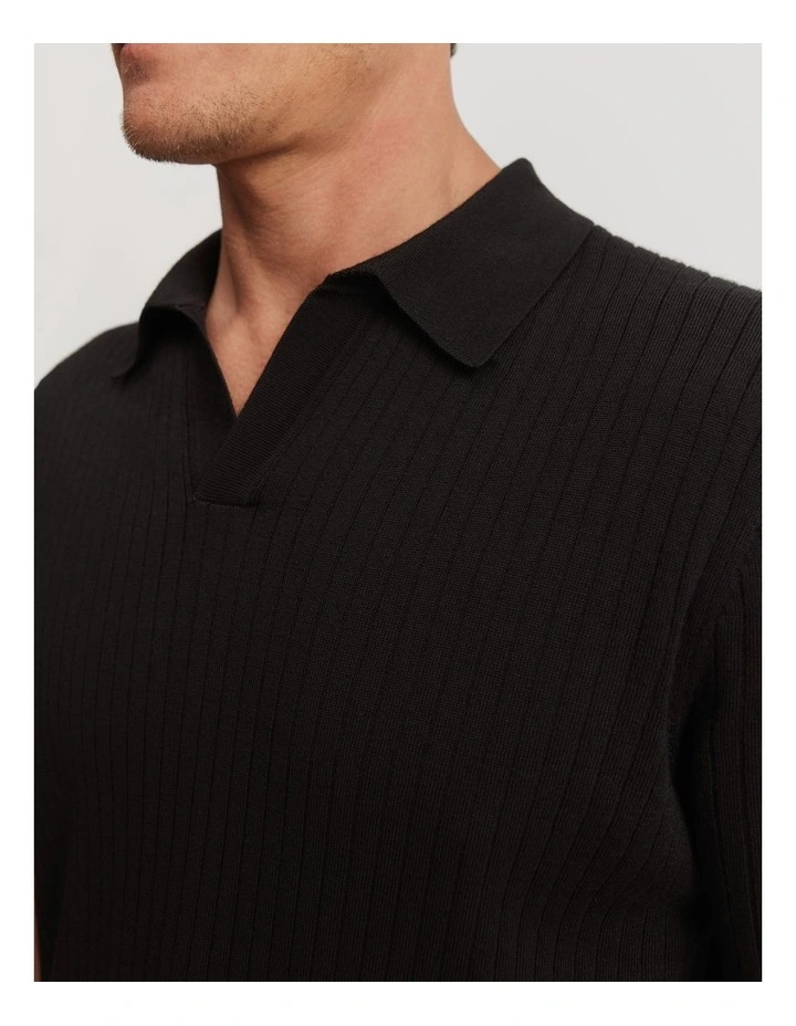 Merino Wool Rib Trophy Knit Sweater in Black