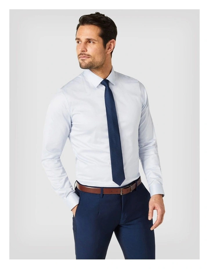 Slim Textured Long Sleeve Shirt in Light Blue