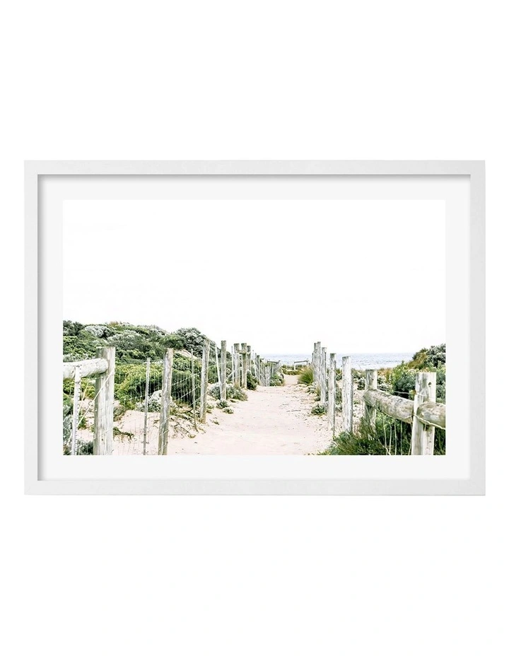 Australian Made Sandy Path 1 Art Print A2 in White Frame
