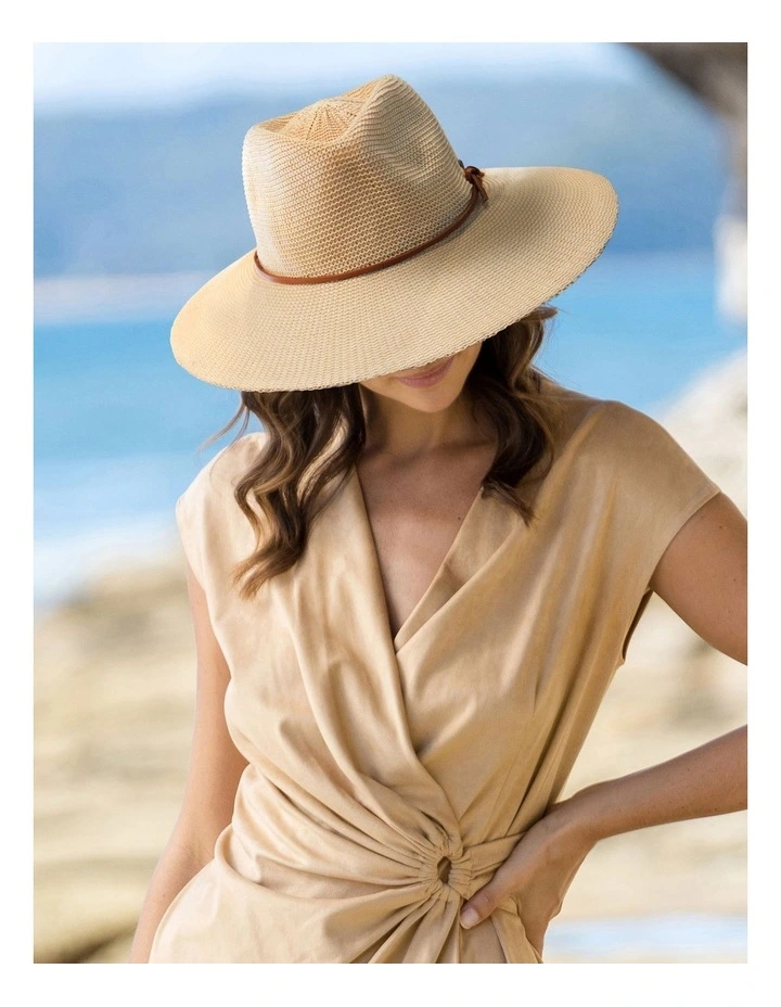 Nina Wide Brim Fedora Hat in Beige