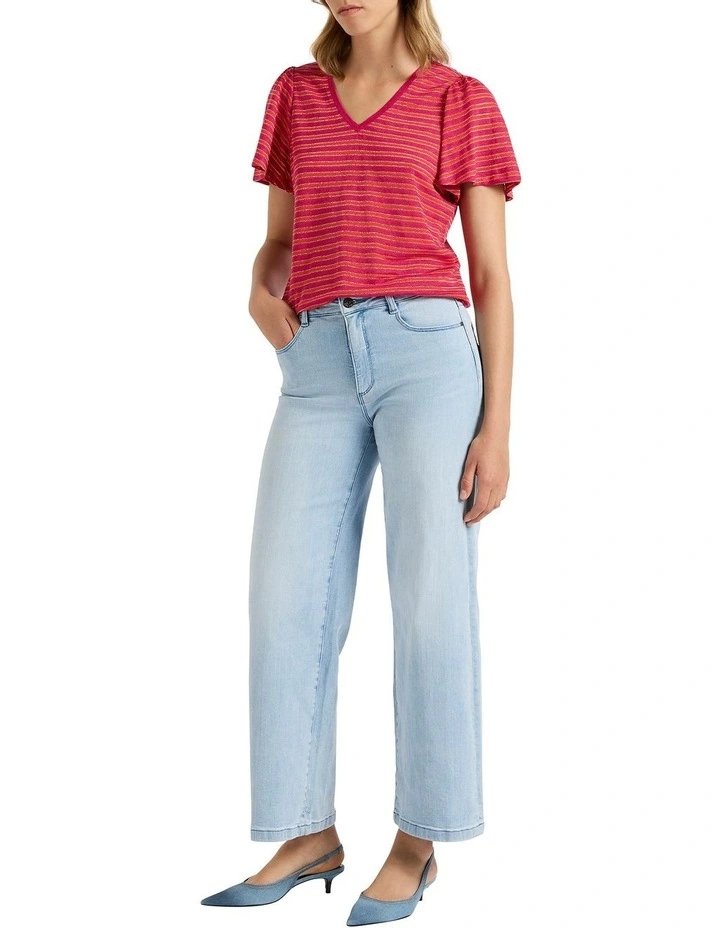 Annie Linen Stripe Tee in Magenta