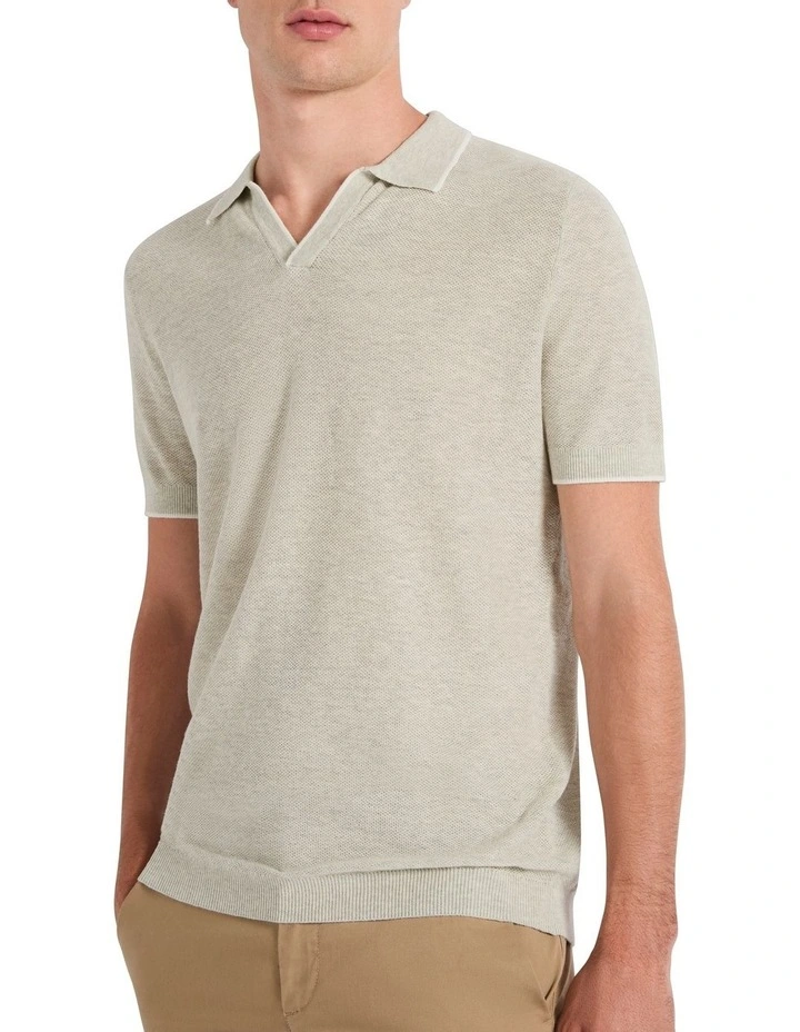 Bowie Knit Polo Shirt in Pebble