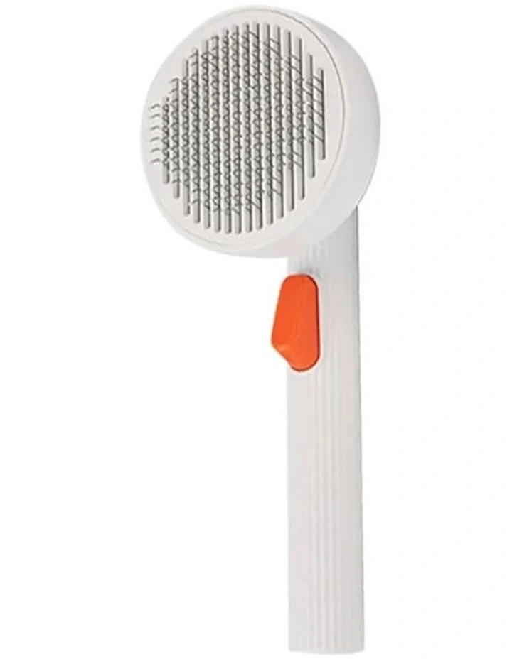 Large Pet Round Grooming Brush 2 With Fur Release Button in White
