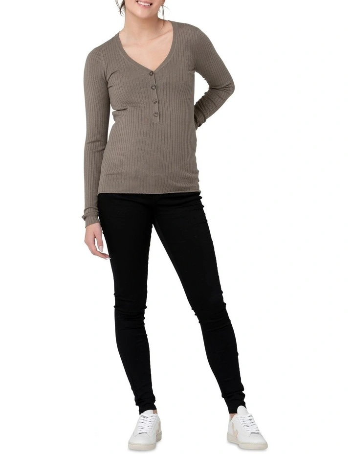 Zoe Button Up Nursing Knit in Olive