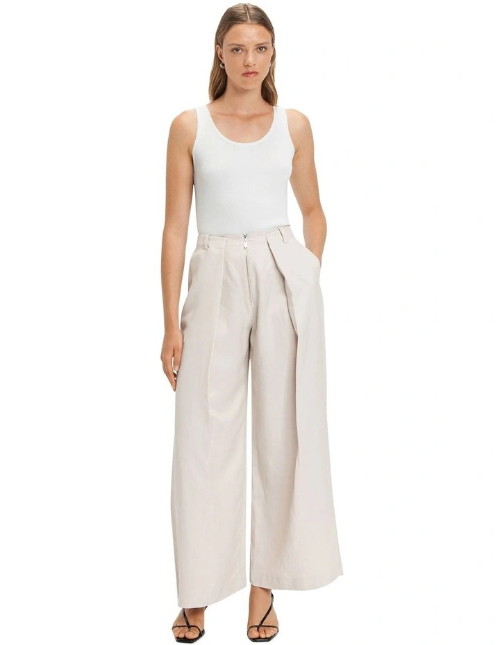 Zip Front Wide Leg Pant in Stone