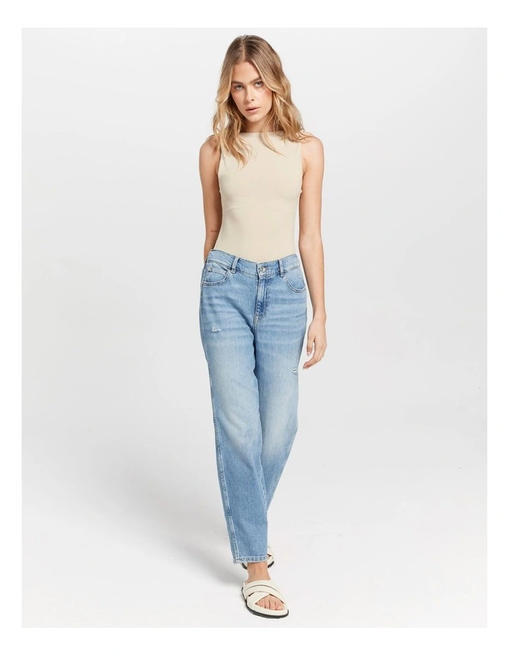 Troy High Waisted Jeans in Mid Blue