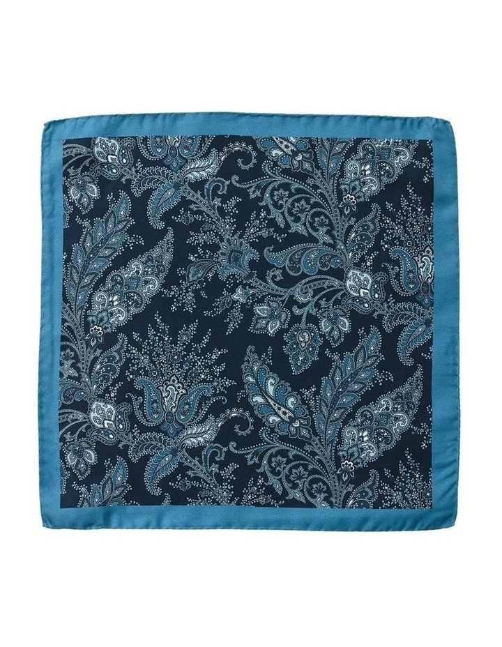 Fine Paisley Silk Pocket Square in Denim