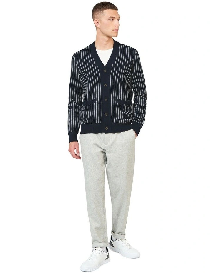 Jacquard Stripe Cardigan in Navy