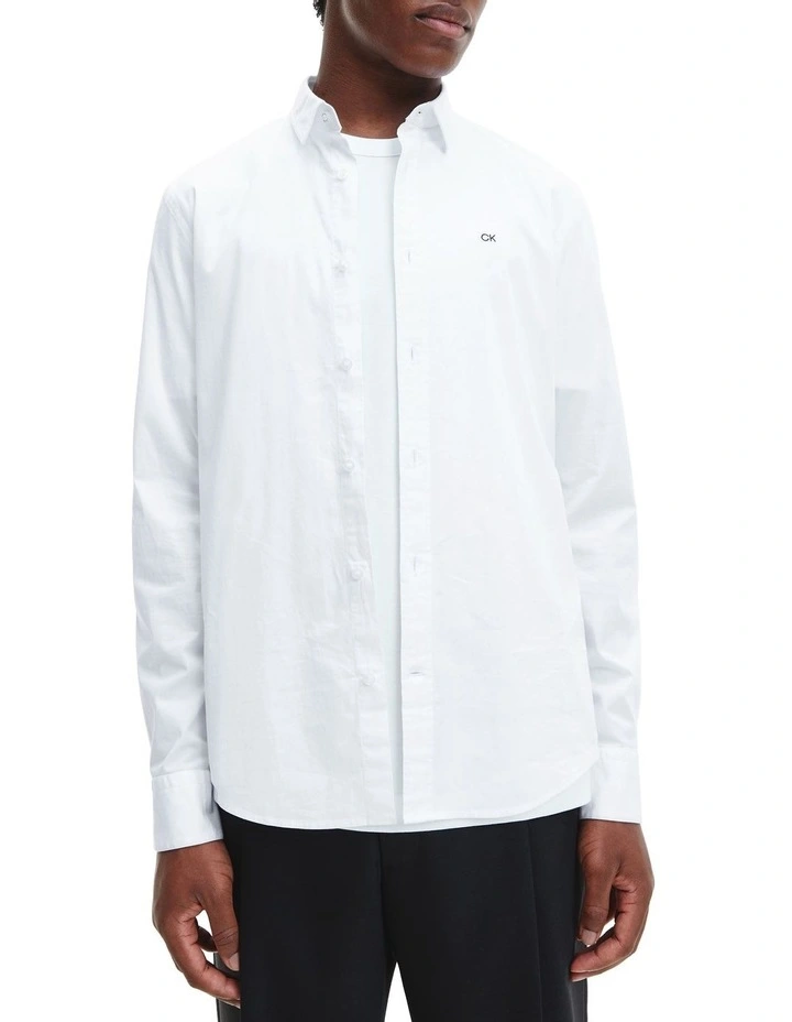 Stretch Poplin Slim Shirt in White