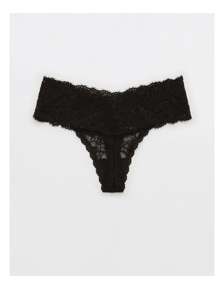 Eyelash Lace Thong Underwear in True Black