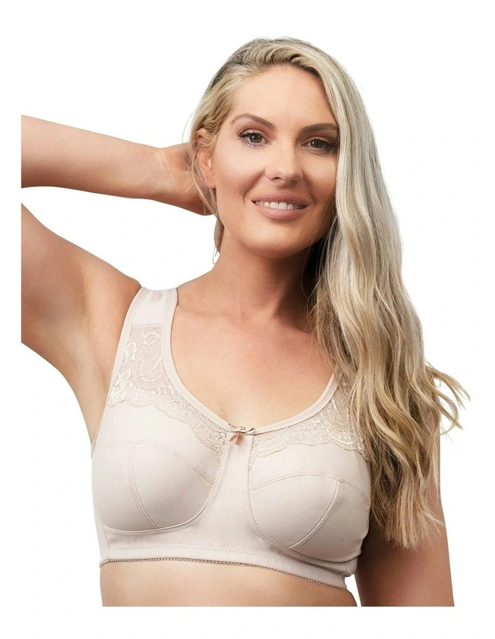 Padded Wide Strap Wirefree Plus Size Bra in Light Beige