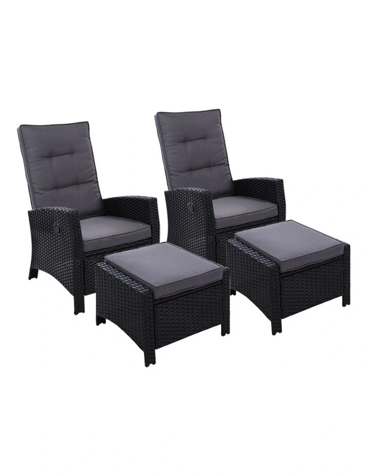 2PC Sun lounge Recliner Chair Wicker Outdoor Furniture Patio Garden