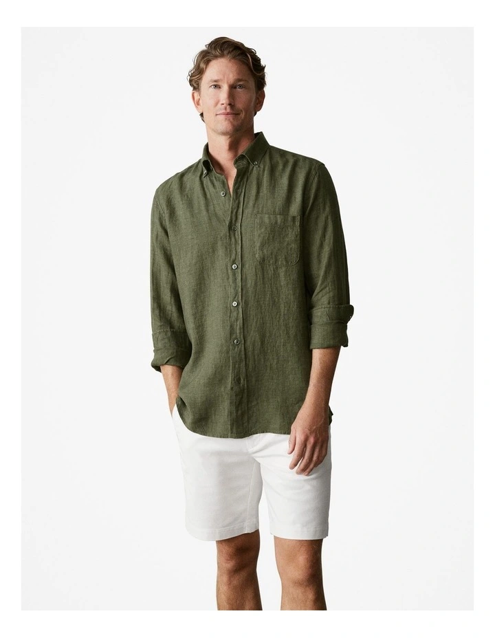 Regular Fit Delave Linen Shirt in True Olive