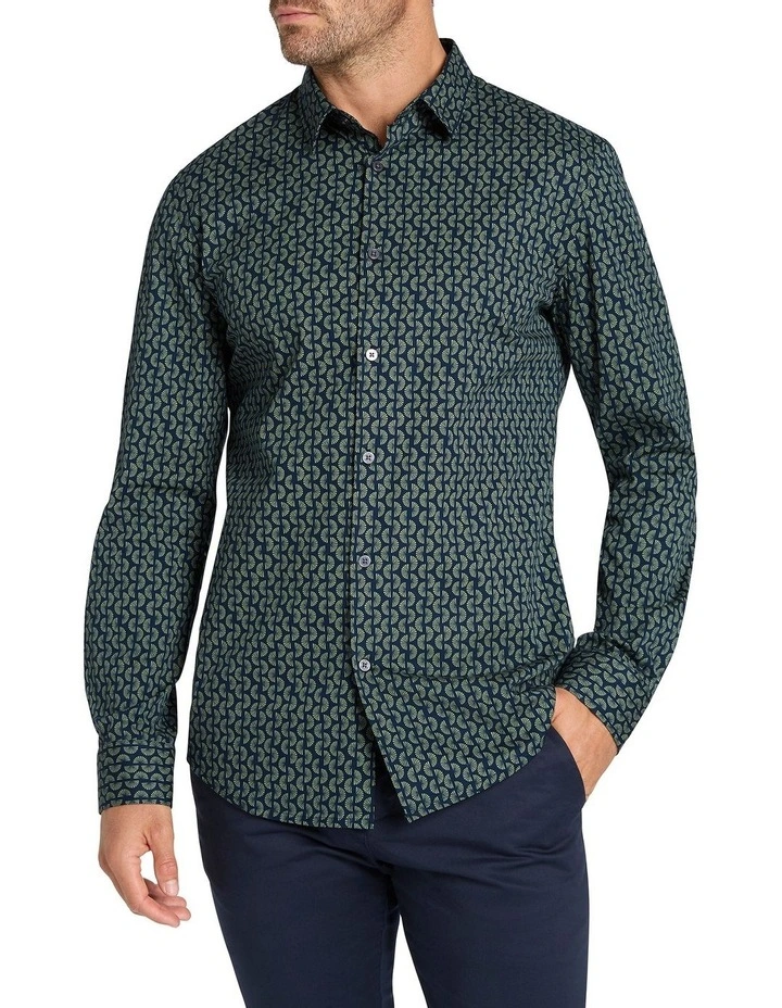 Trio Geo Long Sleeve Shirt in Navy/Green
