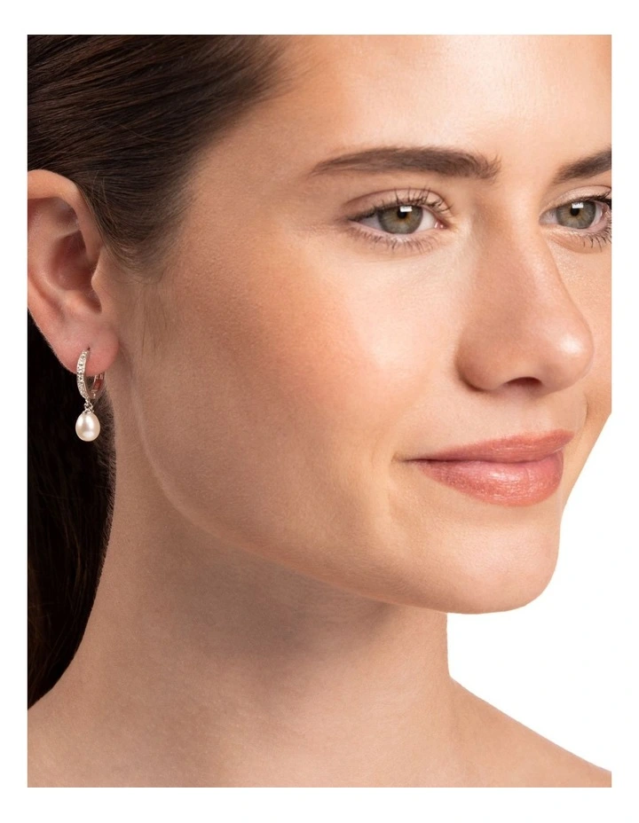 Pearl Huggie Earrings in White