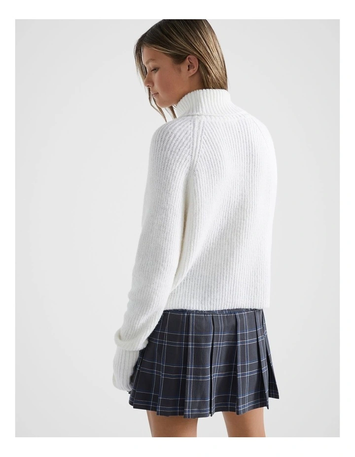 High Neck Crop Knit in White