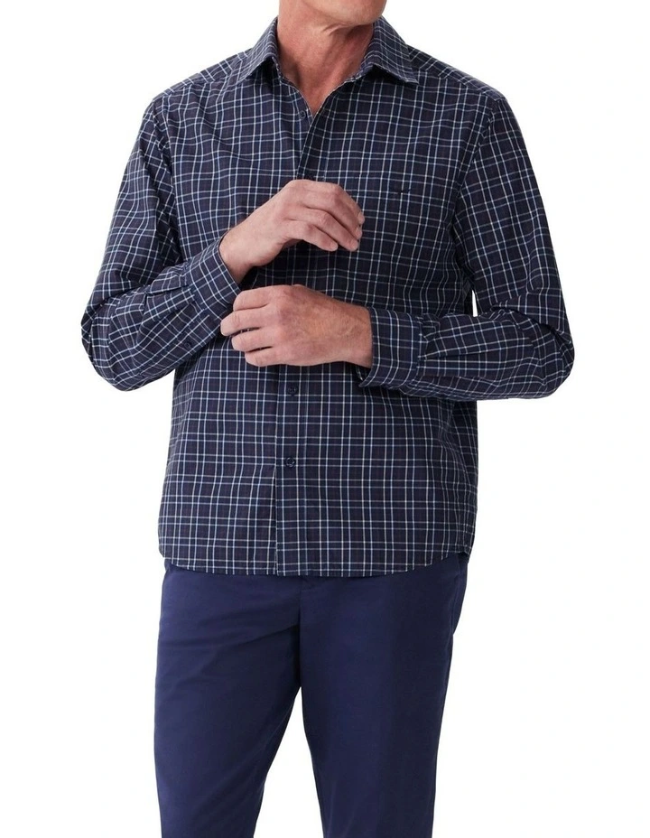 Collins Check Long Sleeve Shirt in Navy Red Cream