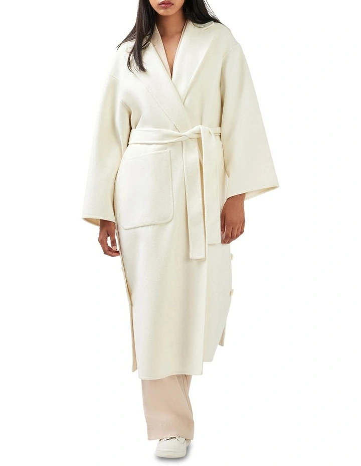 Wide Awake Split Hem Overcoat in Cream