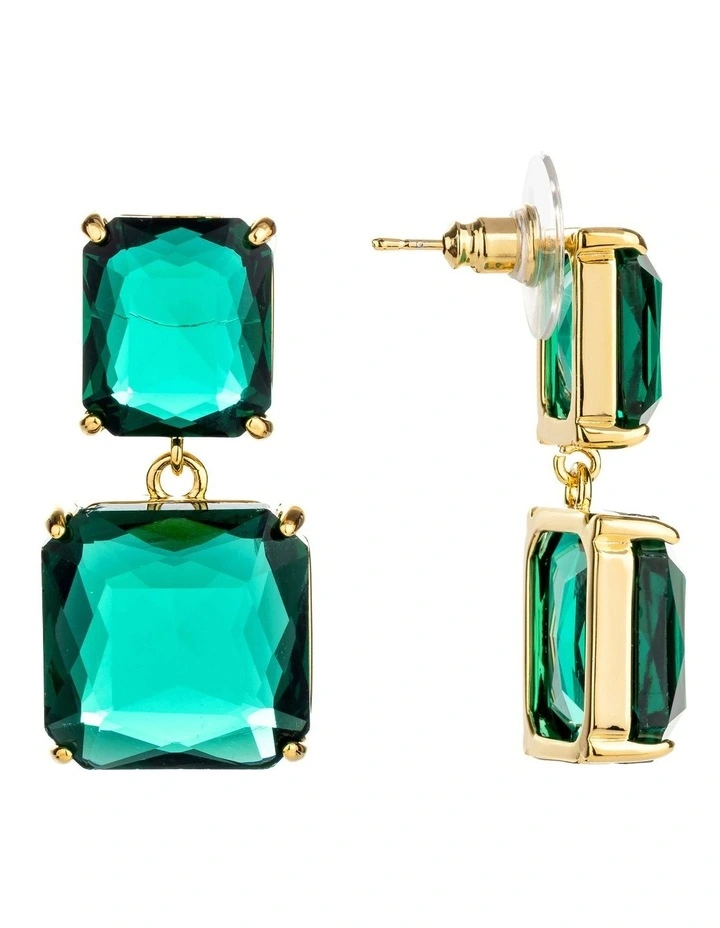 Large Stone Drop Earrings in Emerald