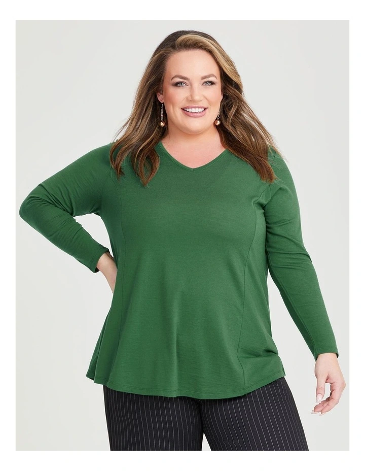 Wool Bamboo V-neck Top in Lush Meadow