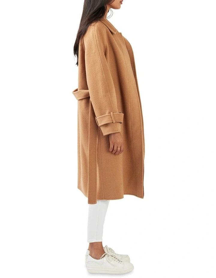 Shore To Shore Belted Wool Coat in Camel