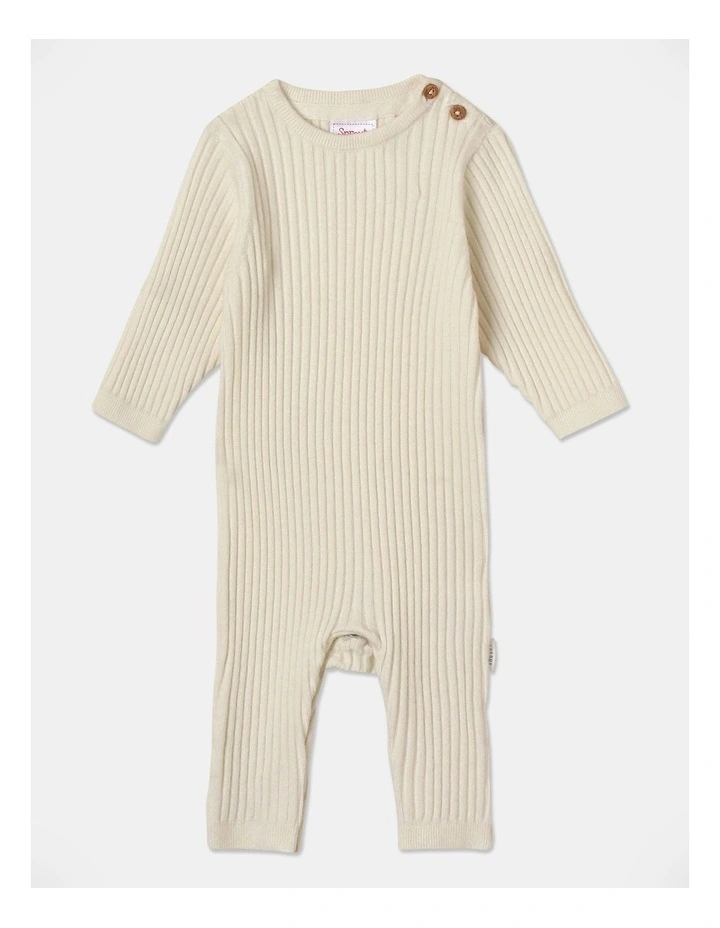 Essential Rib Knit Coverall in Cream