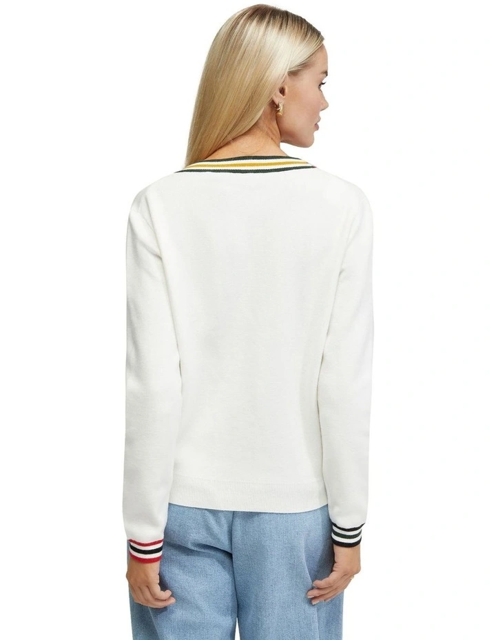 Sasha Stripe Trim Cardigan in Cream