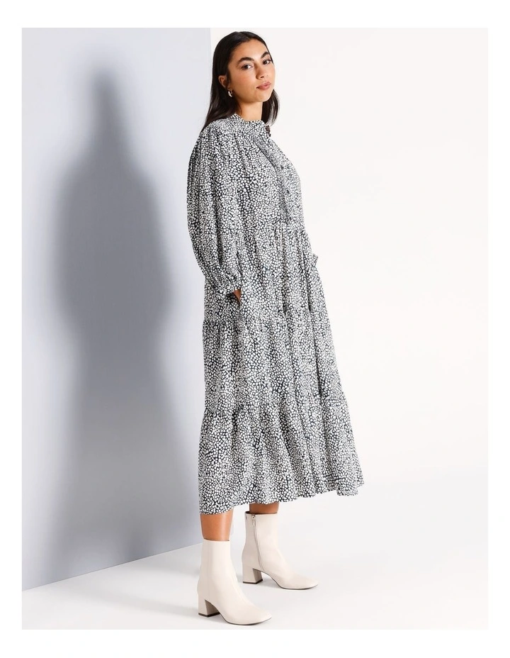 Pintuck Detail Relaxed Tiered Dress in Assorted