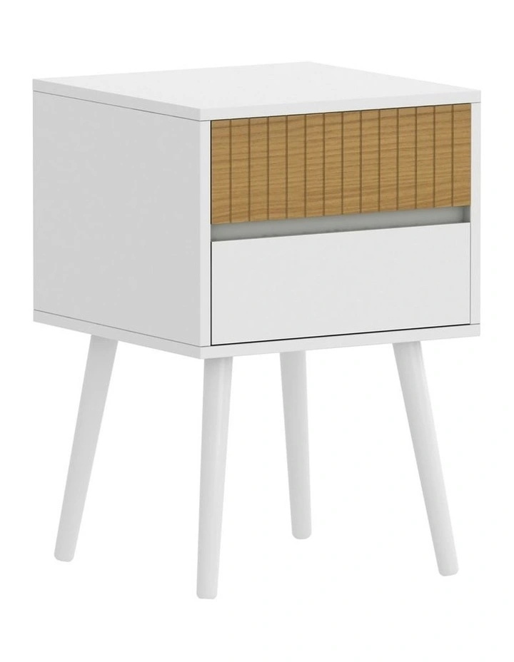 Oslo Bedside Table with 2 Drawer in White/Natural