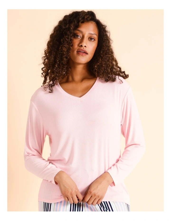 Rib Long Sleeve Top in Pink