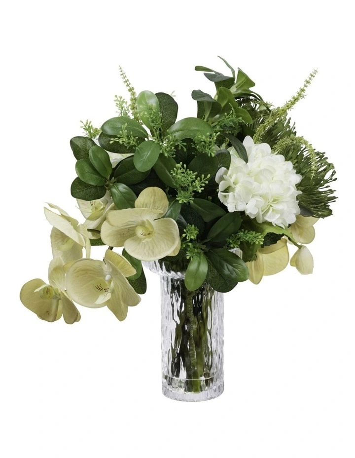 50cm Hydrogena and Orchid Artificial Flower Bunch Arrangement in Green