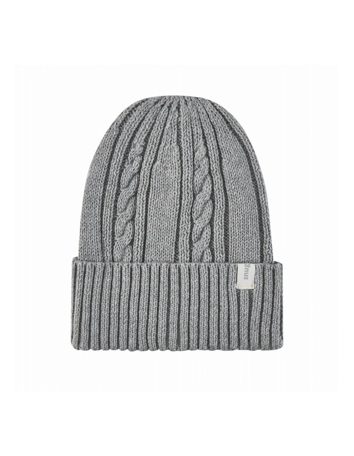 Cotton Cable Beanie in Grey