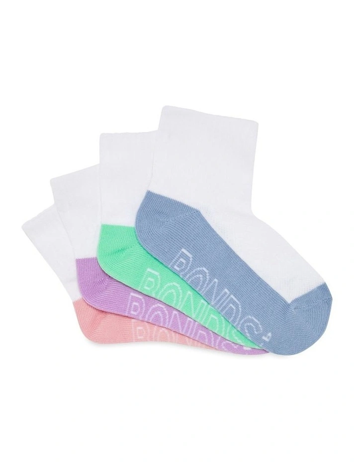 Kids Logo Light Quarter Crew Socks 4 Pack in Multi
