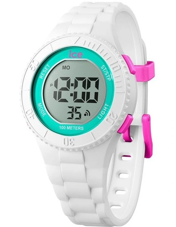 Digit Watch in White/Turquoise